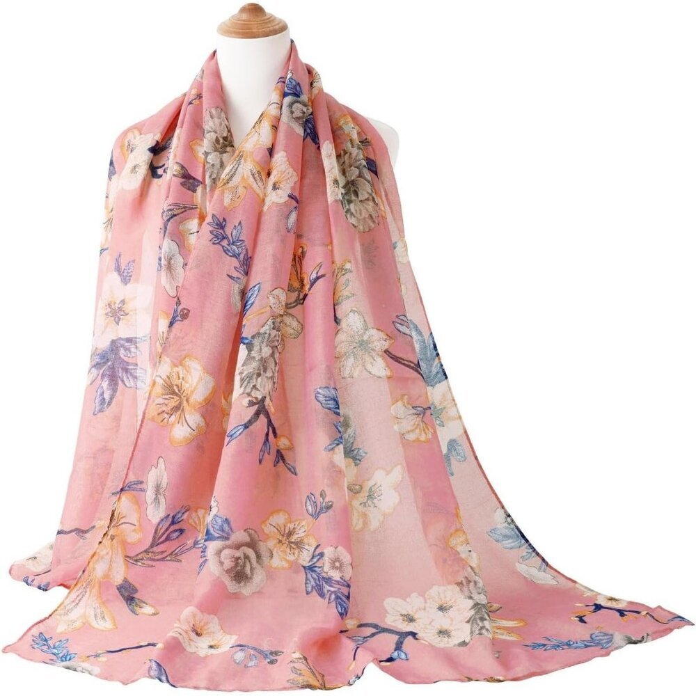 Wome Pinkn Fashion Flowers Print Scarves Winter Head Shawl Cotton Wrap - Picture 2 of 8